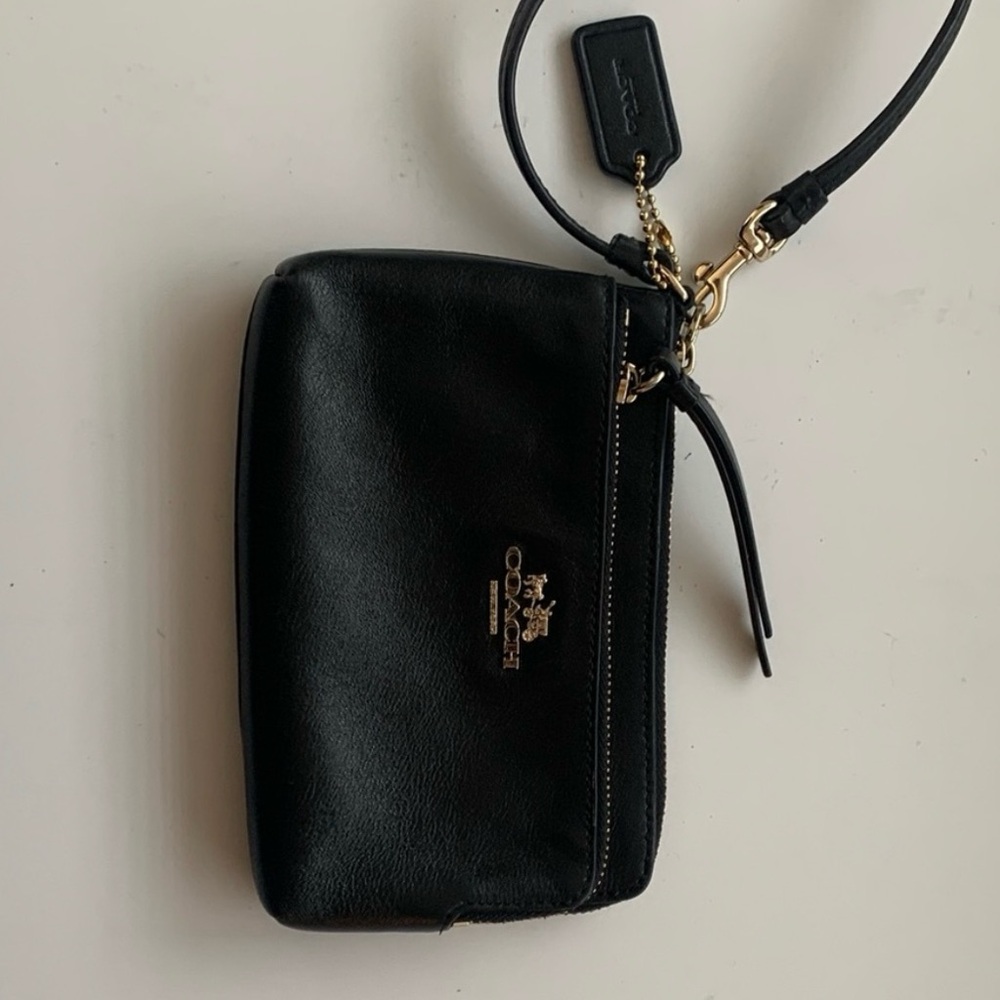 Coach Black Leather Double Zip Wristlet - Picture 2 of 5